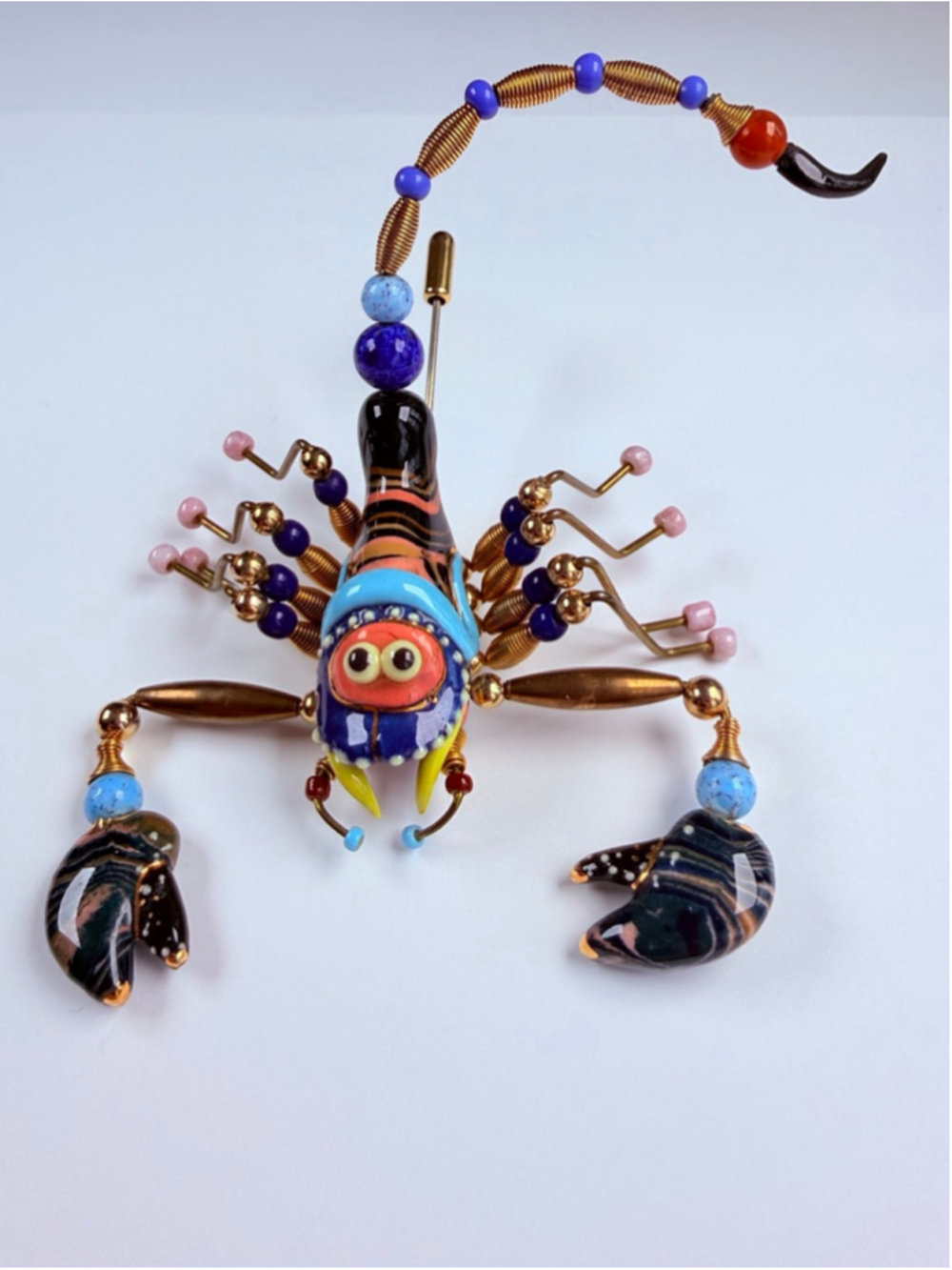 Cynthia Chuang Jewelry 10 Scorpion Insect Porcelain Glass Stick Pin Brooch 3.75" - Picture 3 of 10